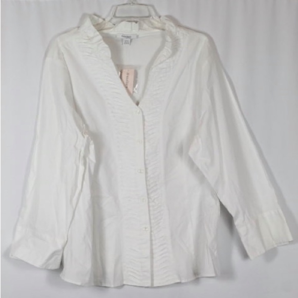 Dressbarn Top Blouse Long Sleeve Ruffles Neckline